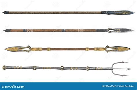 Collection Long Spear, Weapon, on an Isolated White Background. 3d ...