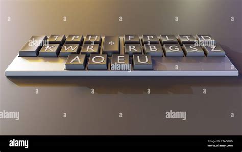 Close-up 3D rendering of a stenotype keyboard, also known as a ...