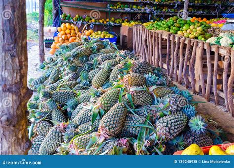 Fruit Market in Sri Lanka. Fresh Pineapples and Other Tropical Fruits ...