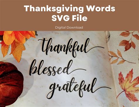 Thanksgiving Words SVG Cut Files Thankful Grateful Blessed, Fall Table ...