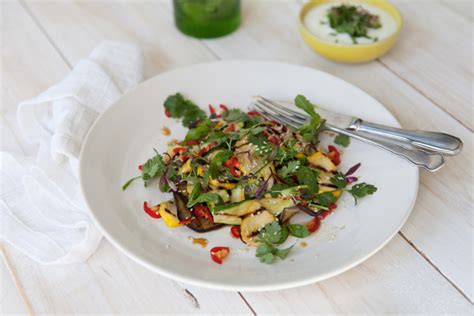 Grilled aubergine and courgette salad