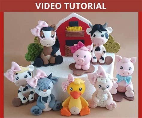 Farm animals cake toppers VIDEO Tutorial with templates