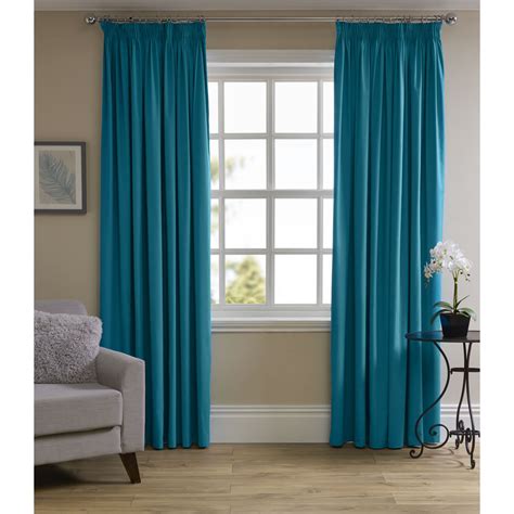 Wilko Teal Thermal Blackout Pencil Pleat Curtains 228 W x 228cm D | Wilko