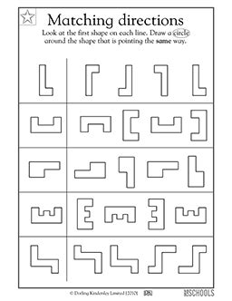 Kindergarten, Preschool Math, Reading Worksheets: Matching directions ...