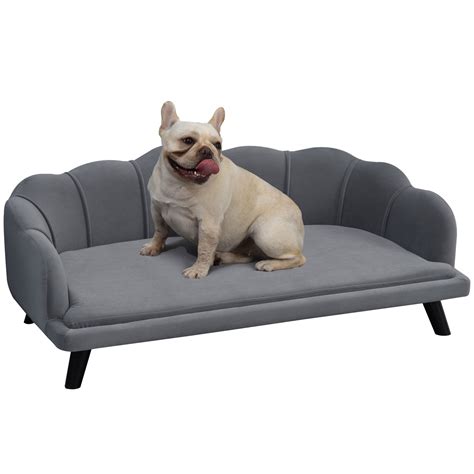 PawHut Velvet Large Dog Couch with Foam Cushioning, Soft and Cute Dog ...