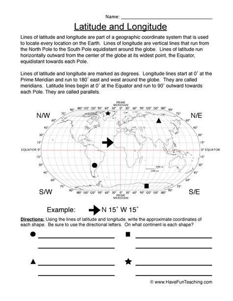 Longitude And Latitude Worksheets