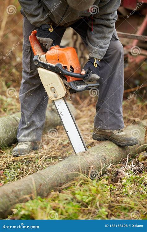 Lumberjack with Chainsaw Working Stock Photo - Image of anonymous ...