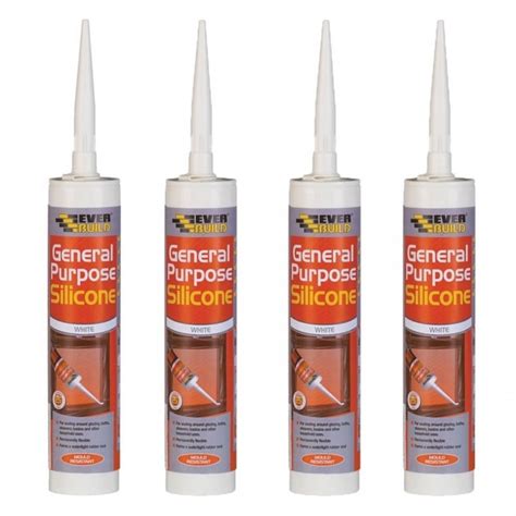 4 Everbuild General Multi Purpose Silicone sealant waterproof 310ml ...