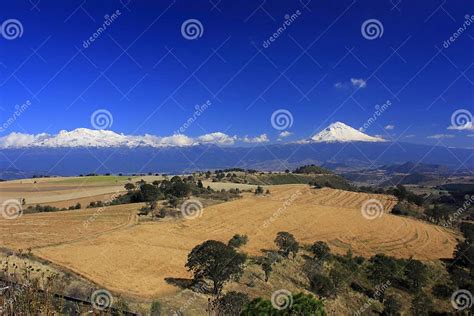 Popocatepetl and Iztaccihuatl Volcanoes Near Mexico City Stock Image ...