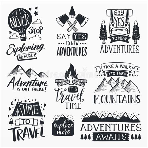 Variety of Adventure Stickers Set Stock Illustration - Illustration of ...