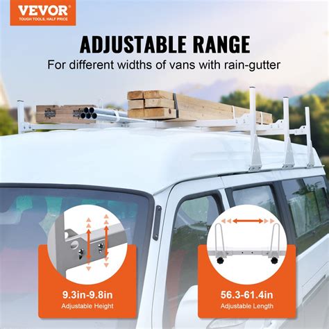 VEVOR Van Roof Ladder Rack, 3 Bar Alloy Steel Ladder Racks with Ladder ...