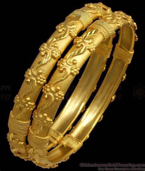 BR1912-2.10 Size Handcrafted Two Gram Gold Bangles Set Of 2