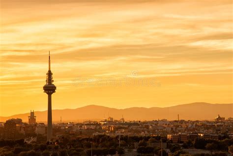 Madrid skyline at sunset stock image. Image of building - 96972615