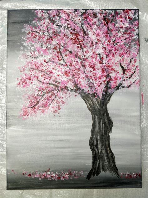 Cherry Blossom Tree Painting with Acrylics and Q-Tips | Easy Painting Idea