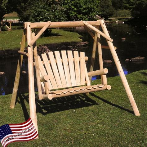 Lakeland Mills White Cedar Log Porch Swing and Stand Set - Walmart.com ...