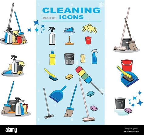 Cleaning Tools and Equipment Set of Icons for cleaning Business Stock ...