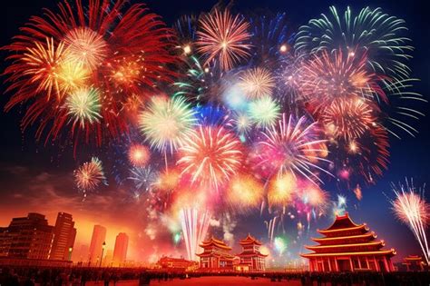 Premium AI Image | Spectacular Lunar New Year Fireworks Display in ...