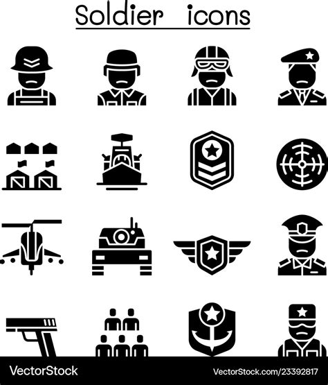 Soldier military icon set Royalty Free Vector Image