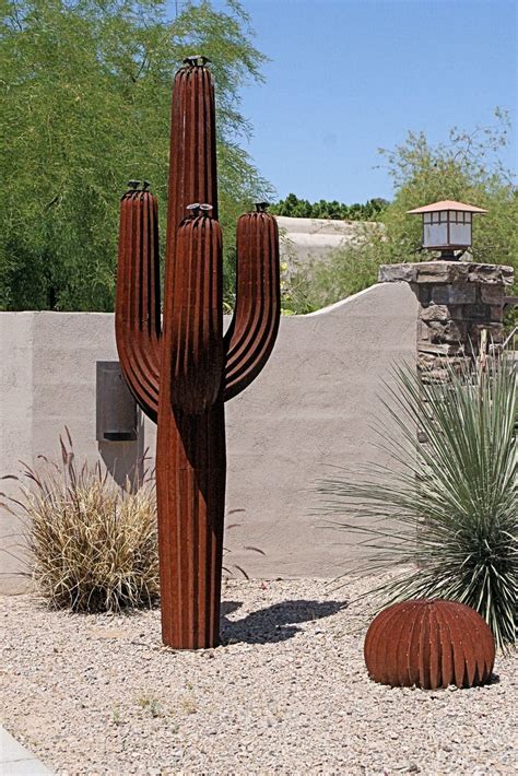 Metal Barrel Cactus Yard Art - Download Free Mock-up