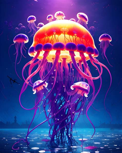 Bioluminescent Jellyfish stock illustration. Illustration of organism ...