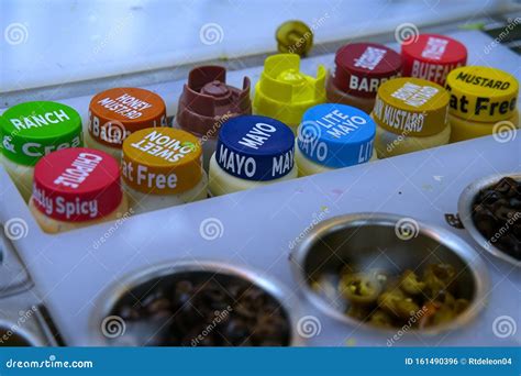 Condiments and Sandwich Sauces Stock Photo - Image of mustard, buffalo ...