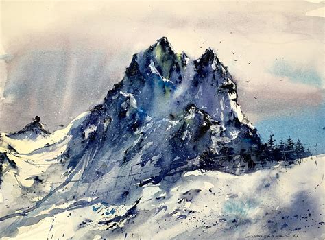 Snowy Mountains 3 Painting Watercolor Original artwork | Etsy