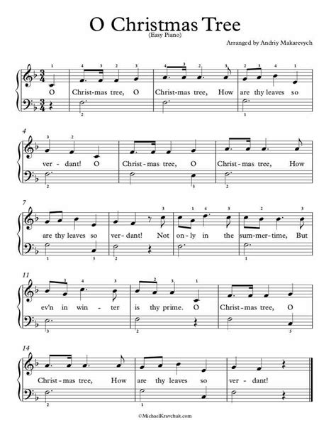 Free Piano Arrangement Sheet Music – O Christmas Tree – Michael Kravchuk