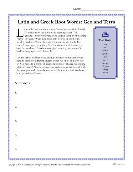 Greek and Latin Root Words Worksheets | Geo and Terra