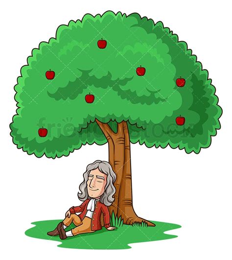 Isaac Newton Under Apple Tree Cartoon Clipart - FriendlyStock