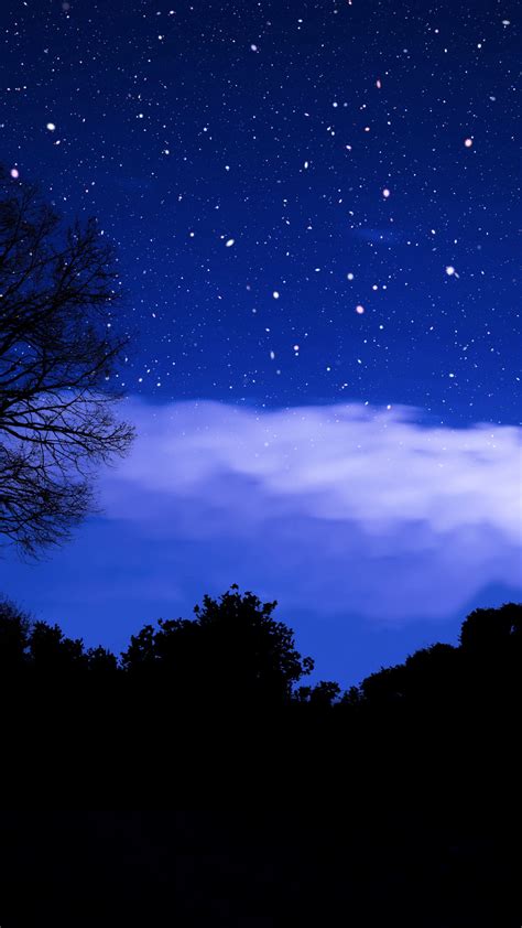 Stars in sky Wallpaper 4K, Dark blue, Silhouette, Night sky