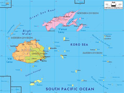 Large political and administrative map of Fiji with roads, major cities ...