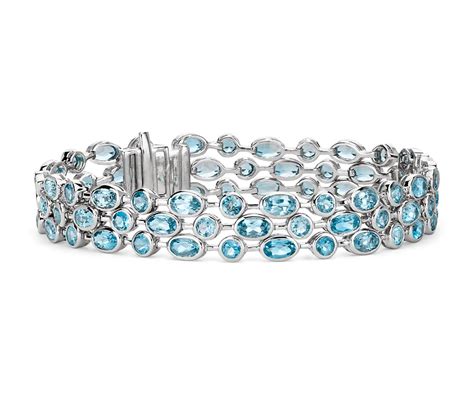 Three Row Blue Topaz Bracelet in Sterling Silver (5x3mm) | Blue Nile