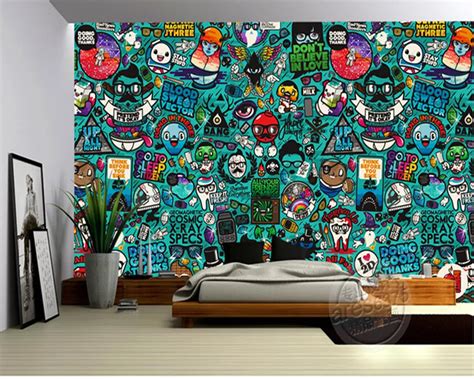 Custom kids wallpaper, graffiti murals for children's bedroom garden ...