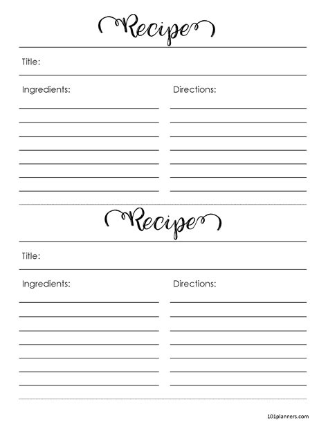 Excel Recipe Card Template