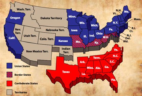 American Civil War States Map - United States Map