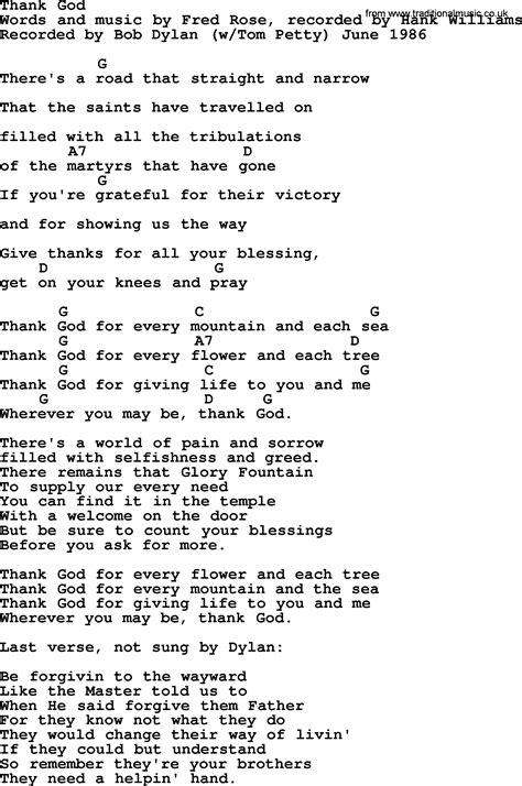 Bob Dylan song - Thank God, lyrics and chords