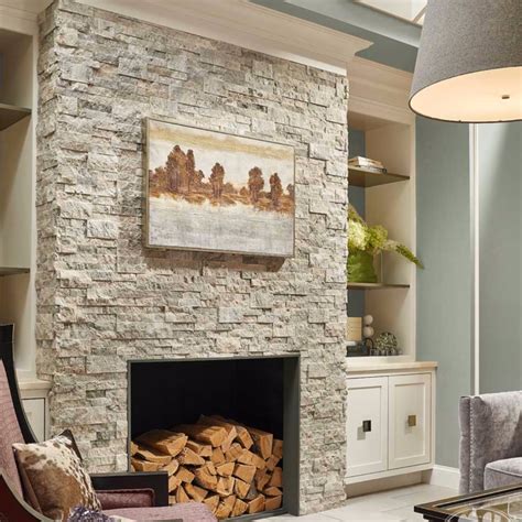 Travertine Stacked Stone Fireplace - Fireplace Ideas