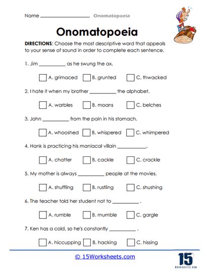 Onomatopoeia Worksheets - 15 Worksheets.com