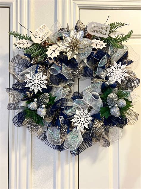 Blue/silver/white Christmas Wreath - Etsy