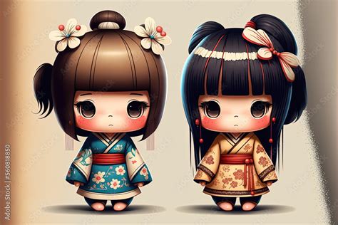 Cute Anime Chibi Japanese Girl Stock Illustration | Adobe Stock