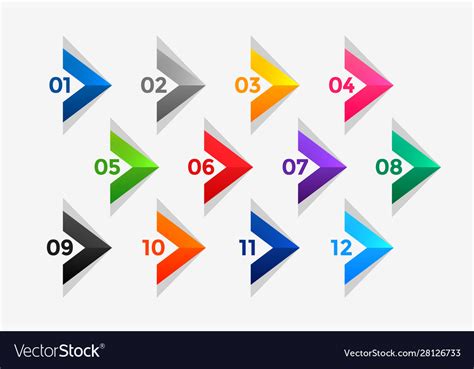 Arrow style directional number bullet points Vector Image