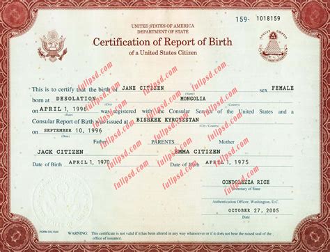 download USA washington Birth certificate V2 PSD Template fully ...