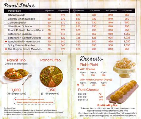 Menu at Amber Golden Chain restaurant, Las Pinas