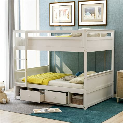 Euroco Full Over Full Bunk Bed Wood Bunk with Storage Drawers ...