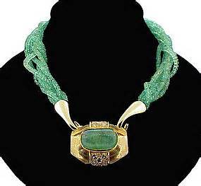 David Webb 18K Gold, Emerald Diamond Torsade Necklace (item #1090745)