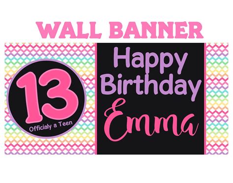 Happy 13th Birthday Photo Banner ~ Personalized Party Banners - Rainbow ...