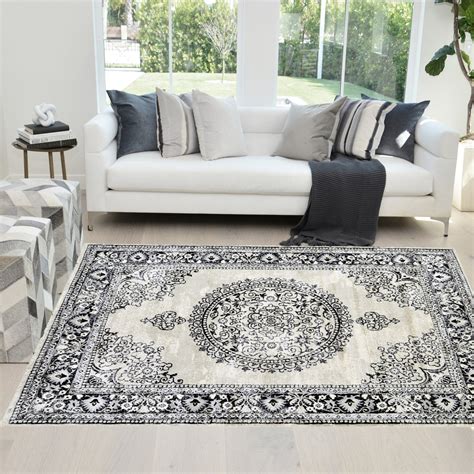 HR Traditional Rug for Living Room Antiqued Oriental Champaign & Black ...