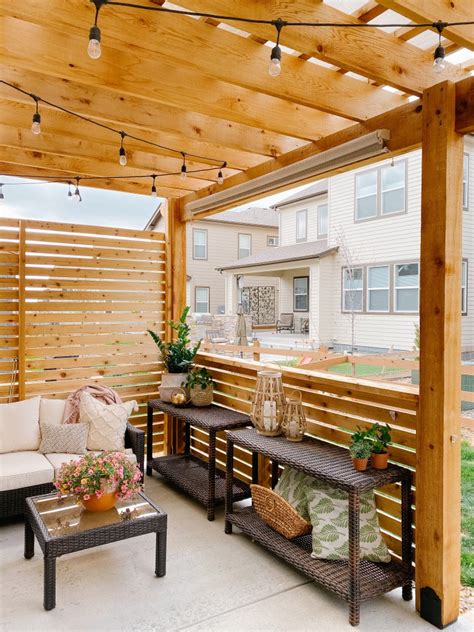 DIY Pergola: How to Build a Pergola on a Patio with Wood Slat Privacy ...