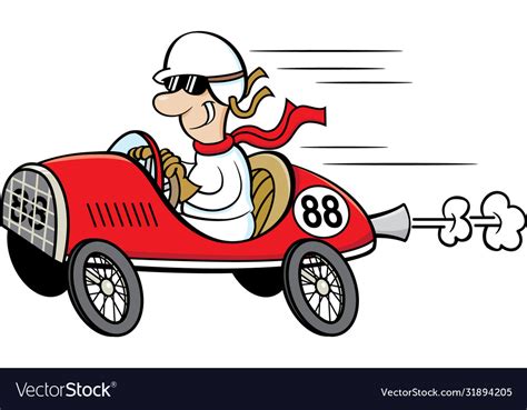 Cartoon man driving a race car Royalty Free Vector Image