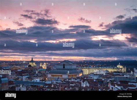 Sunset and skyline of Madrid, Spain Stock Photo - Alamy